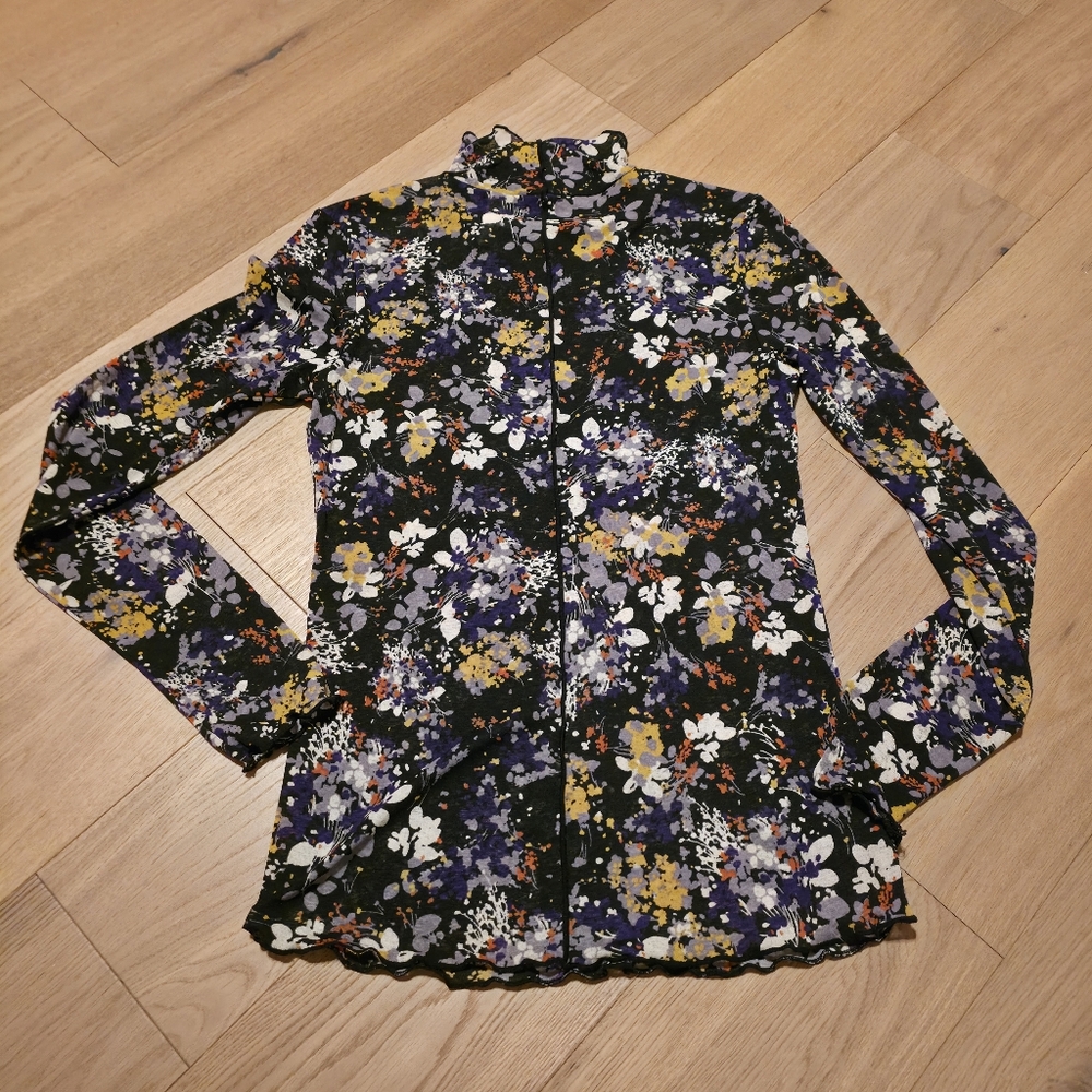 Anthropologie Floral Print Mesh Top